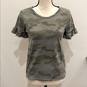 American Eagle Camo Ruffle-Sleeve T-Shirt